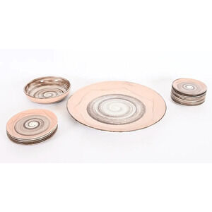 Vintage MCM Santa Anita Ware Pink Brown Swirl Vreni Plates, Platter, Bowl Set 16